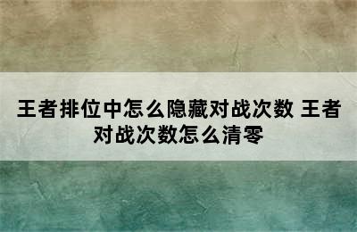 王者排位中怎么隐藏对战次数 王者对战次数怎么清零